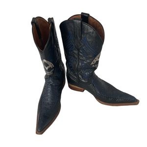ADMIRABLE Handmade one of a kind Navy Leather Cowboy Boots. Size 8